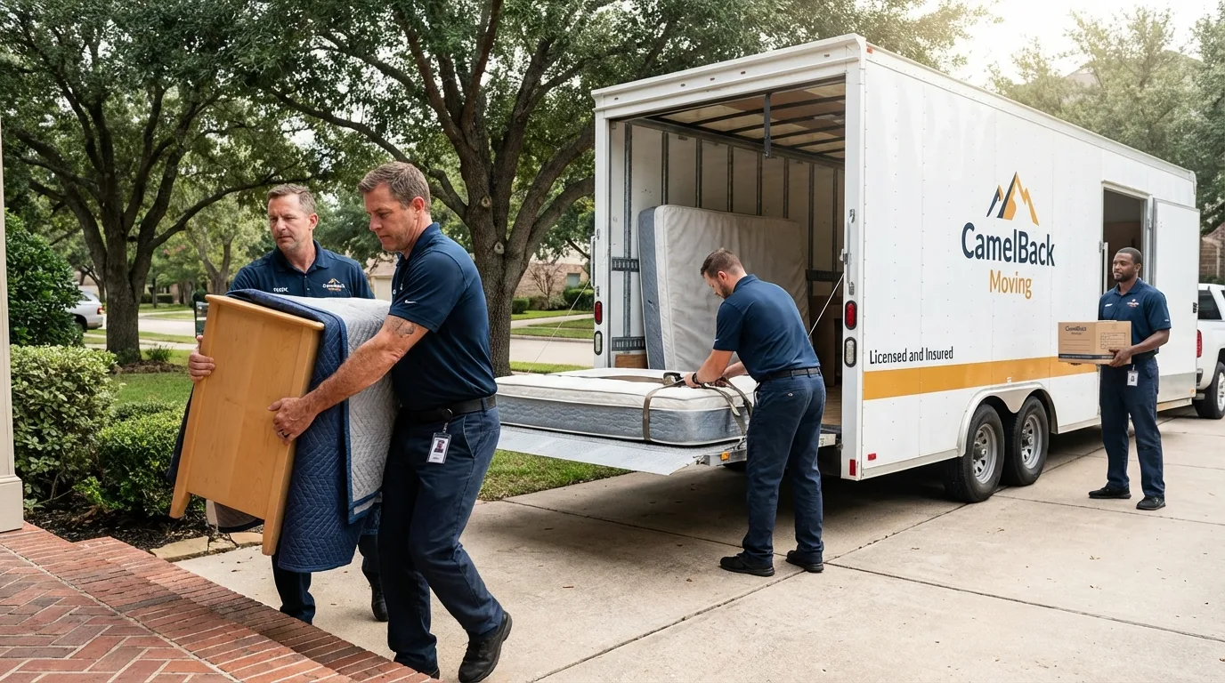 Crew loading residential truck for cross-state move from Akron, CO
