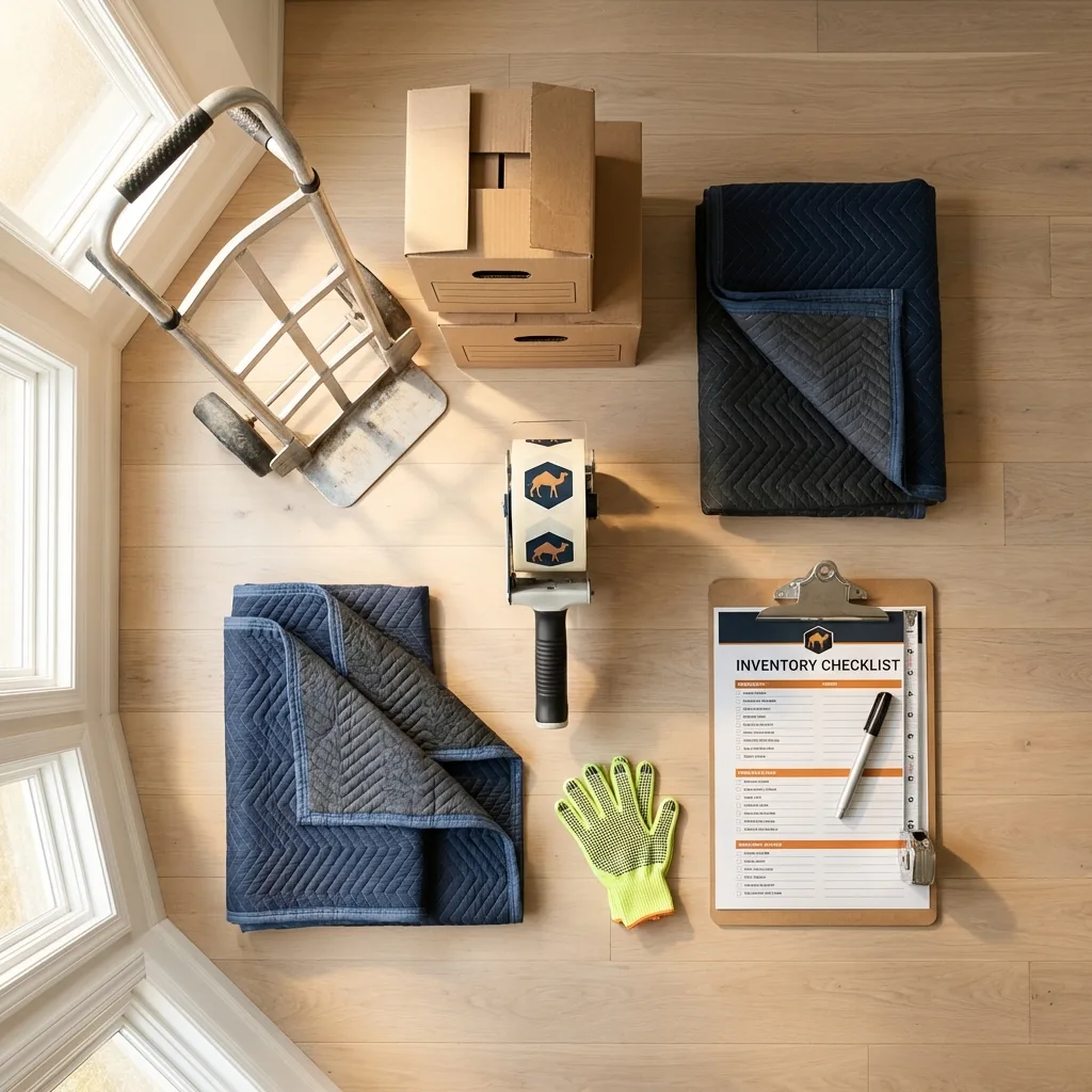 Professional moving supplies and packing materials layout for Akron residential relocations
